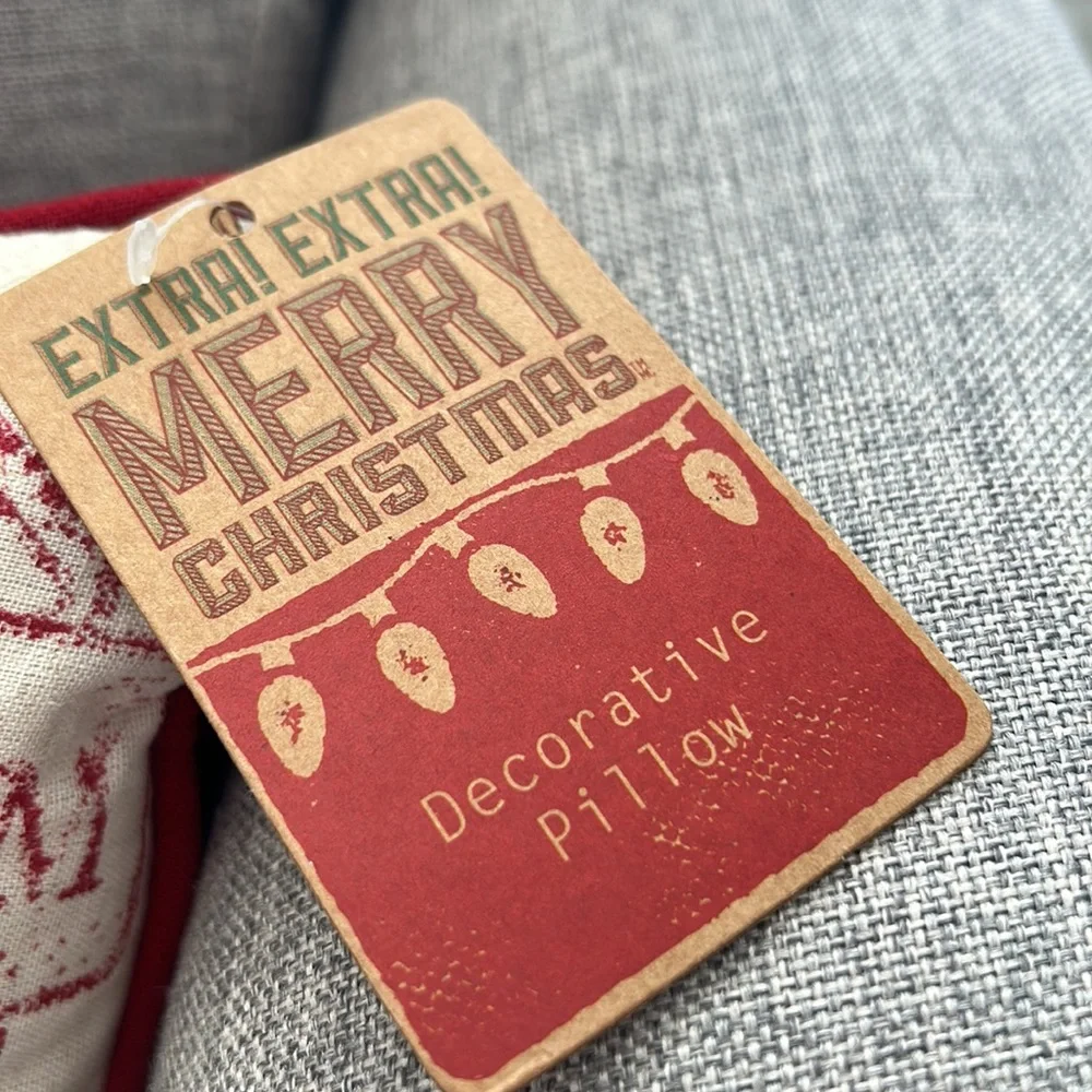 Vintage Inspired Christmas Holiday Pillow with vintage red truck & jingle bells